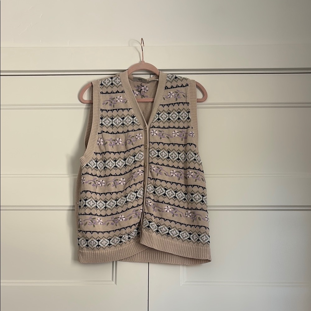 Northern Reflections Knit Vest with Floral Embroidery